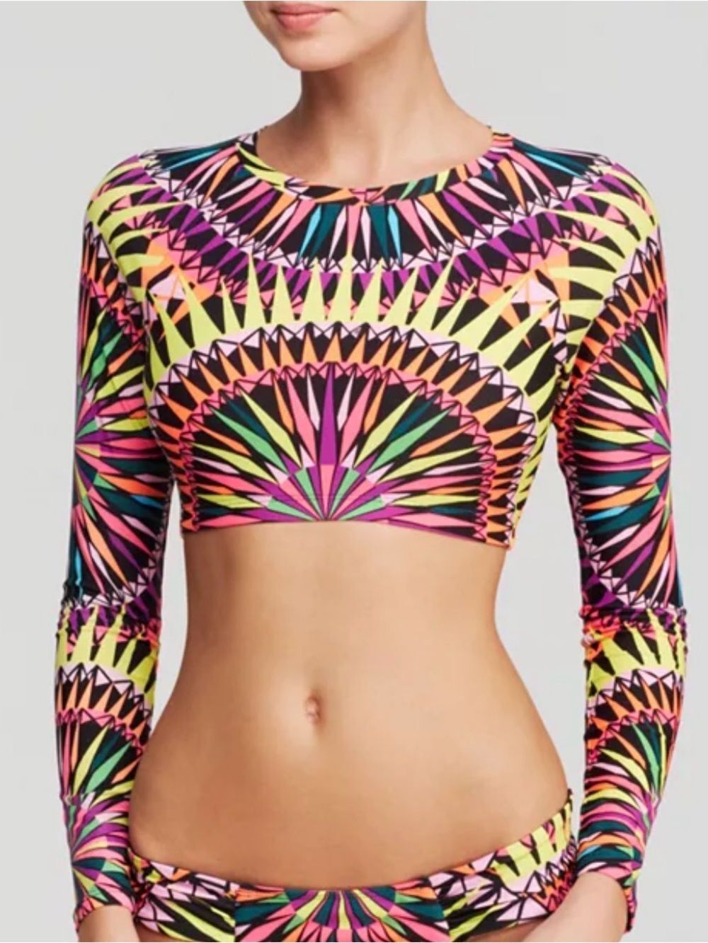 Mara Hoffman Swim Neon Geometric Long Sleeve Crop Rash Guard Top M - Picture 3 of 16
